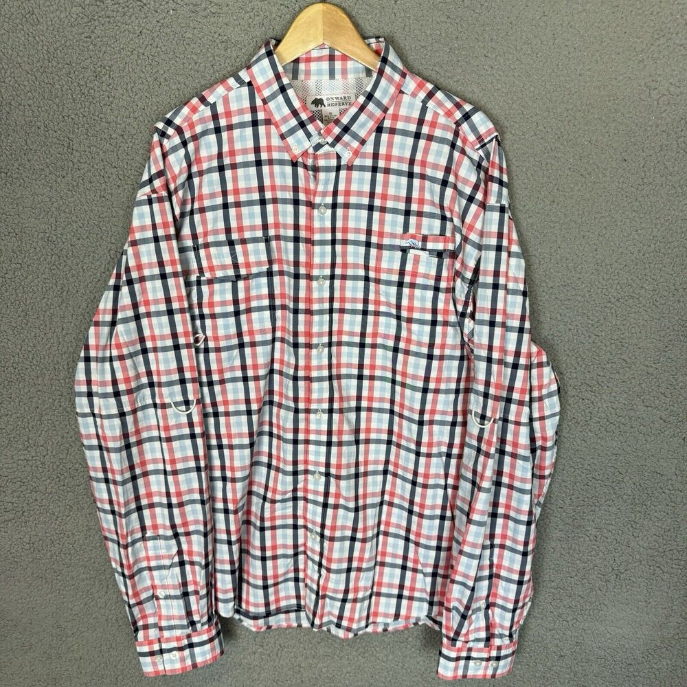Onward Reserve Shirt Men's XL Check Plaid Button Down Long Sleeve Nylon Stretch